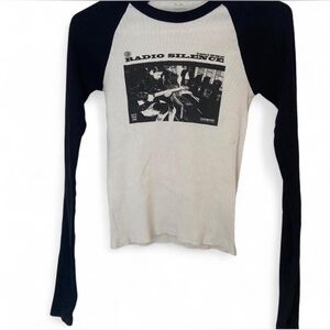 Brandy Melville Black and White Long Sleeve Graphic Tee